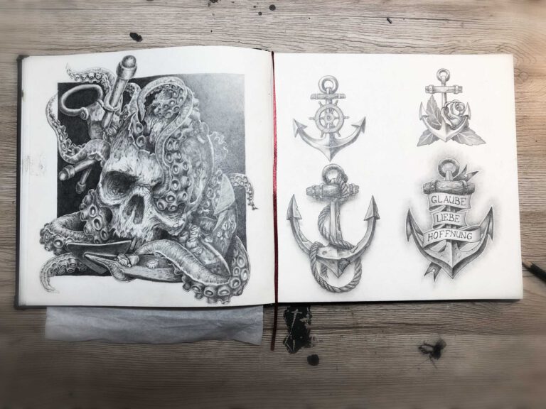 Skull Anchor Tentacles Drawing Exercise