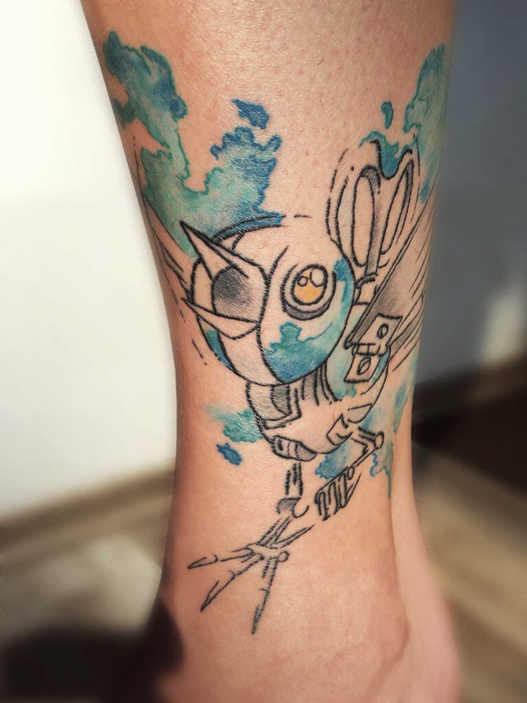 Mechanical Bird Tattoo, Color Tattoo, Custom Psychedelic Tattoo, Occult Tattoo